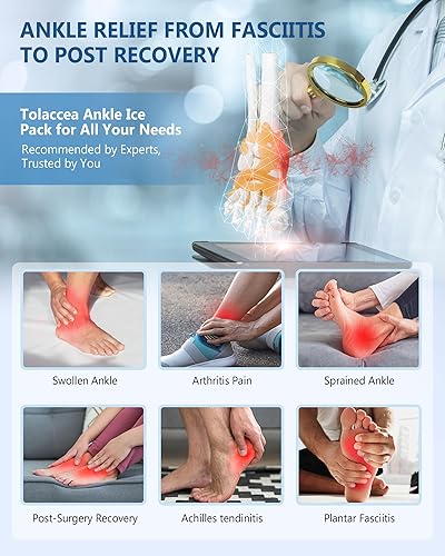 Miniatura 4 de Bolsa de hielo de tobillo y pie para lesiones, bolsa de hielo de gel reutilizable para terapias frías y calientes, paquete frío flexible para