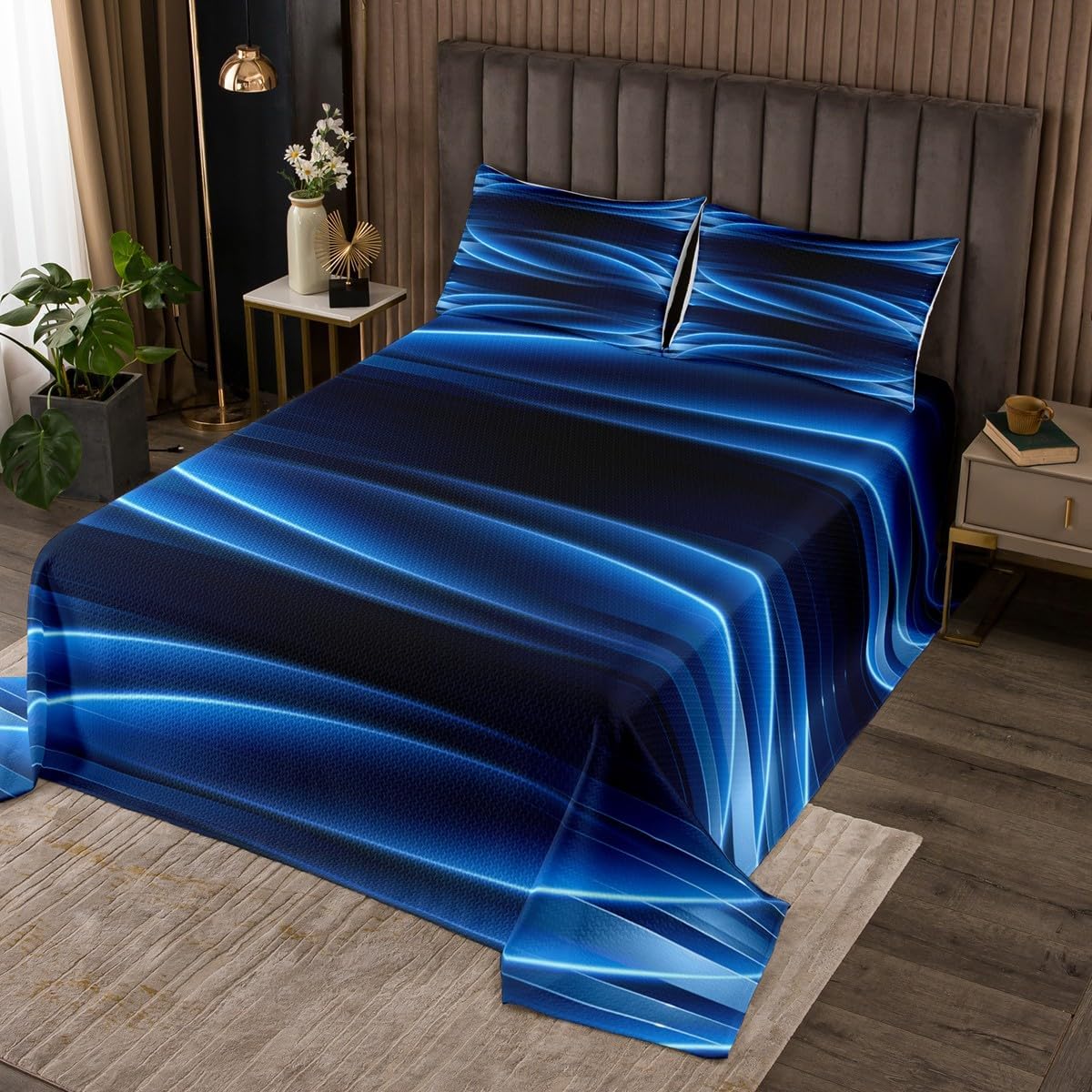 jejeloiu Twin Size Blue Black Coverlet Set Boys Girls Geometric Bedspread for Kids Women Men Modern Art Quilted Coverlet Quilted Room Decorations