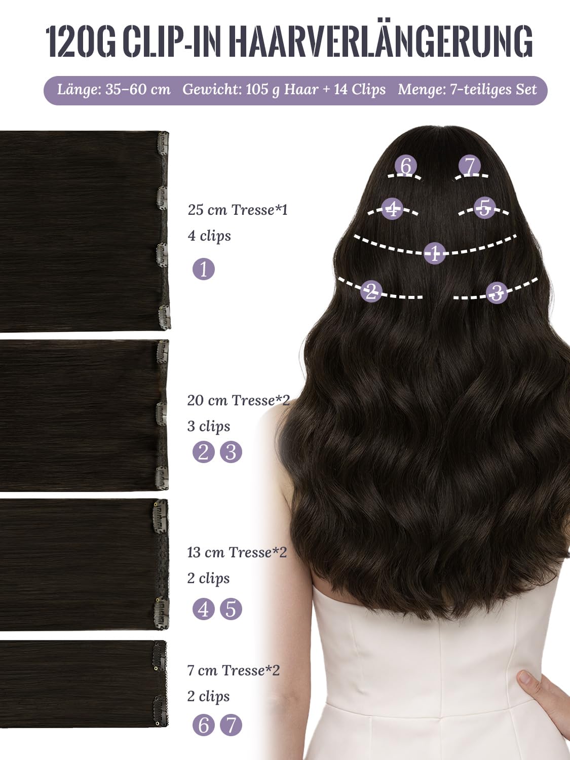 Fshine Extensions Echthaar Clip Dunkelbraun 40 cm 120 g 7 Stücke | Einfach anzubringen, Schnell einsetzbar, Haarschonend, Anfängerfreundlich, Natürliches Volumen, Glatt und Seidig