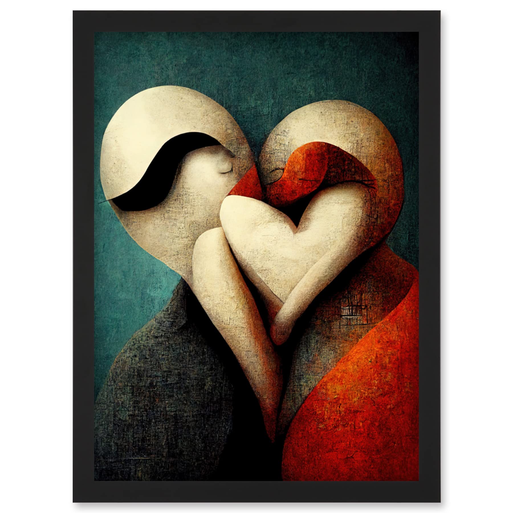 Doppelganger33 LTD Abstract True Love Modern Teal Coral Black Artwork Framed Wall Art Print A4