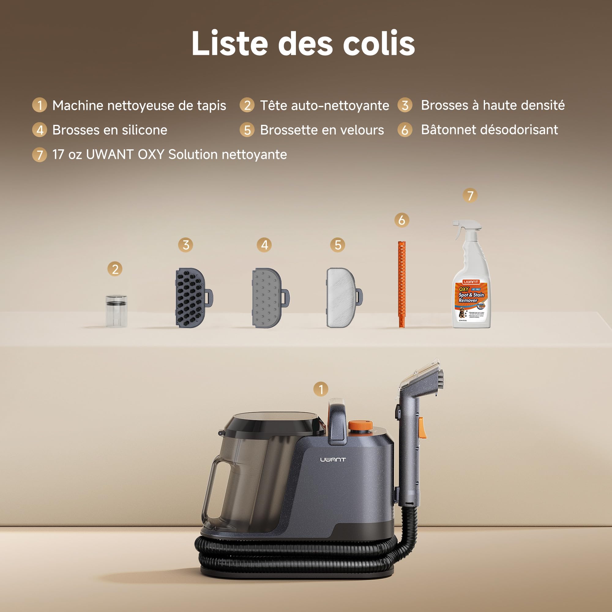 Uwant Y100Pet Spécial Animaux Shampouineuse Canape for Élimine taches et odeurs, Aspiration 850W Rapide et Facile, Extracteur de poils, Léger et portable, Pet Pro Solution de nettoyage