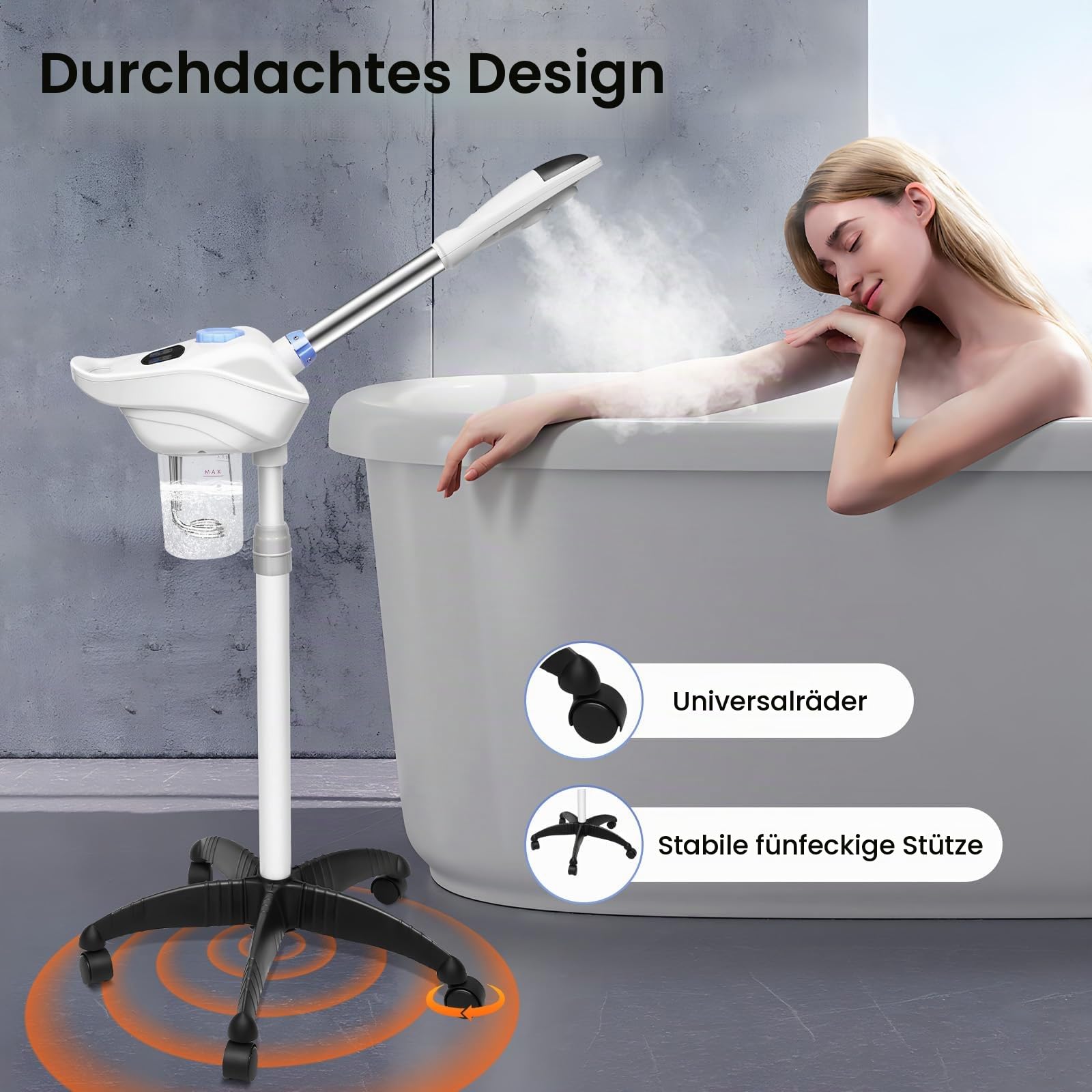 Gesichtsdampfer 750W mit Ozon & Kräutertasse Professioneller Kosmetik Dampfgerät 360° Düse 860ml für Salon und Zuhause