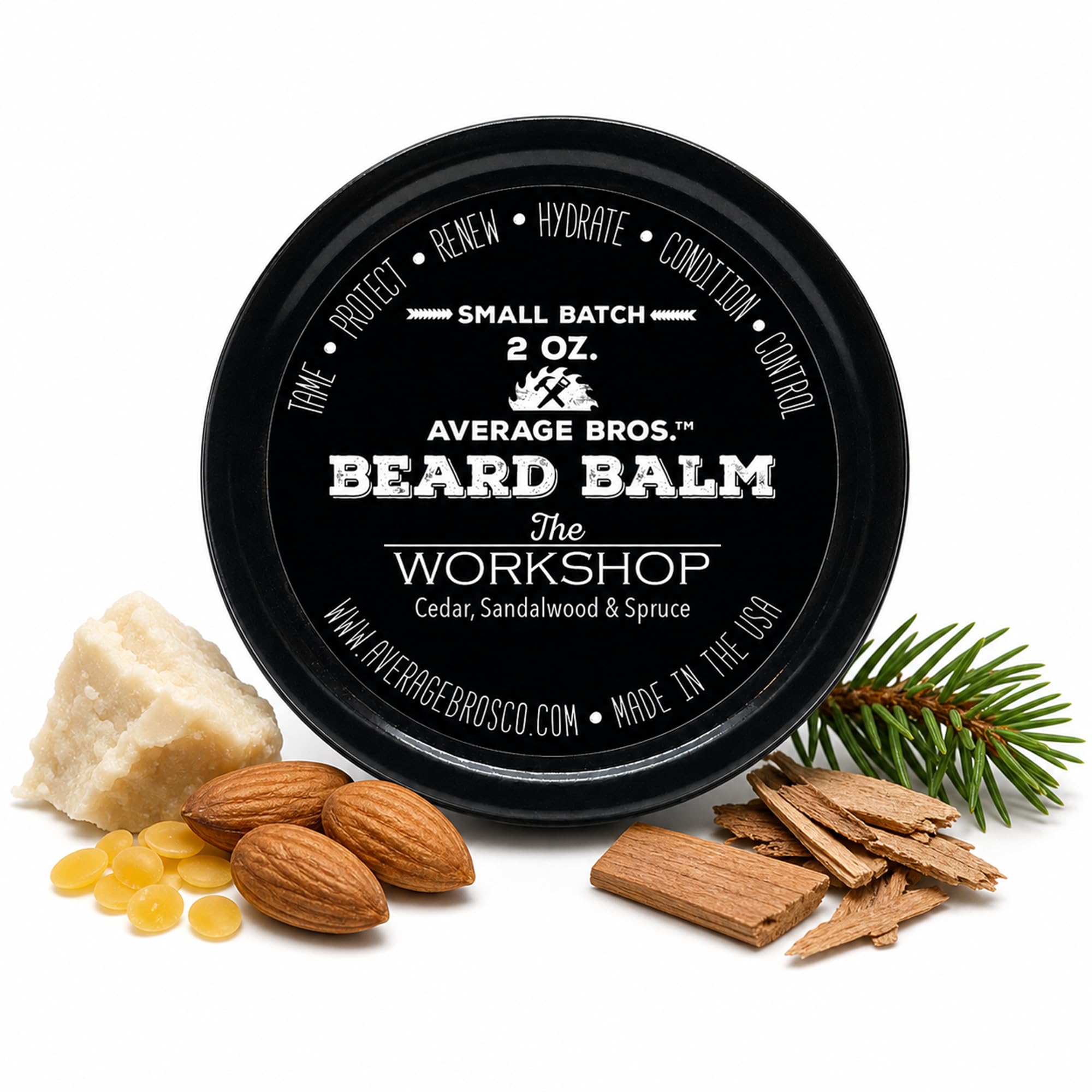 Average Bros The Workshop Beard Balm, Cedar Sandalwood Spruce, 2 oz Tin