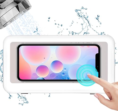 KUNSLUCK Soporte para teléfono de ducha, impermeable, antivaho para pantalla táctil, soporte de teléfono de montaje en pared para ducha, baño,