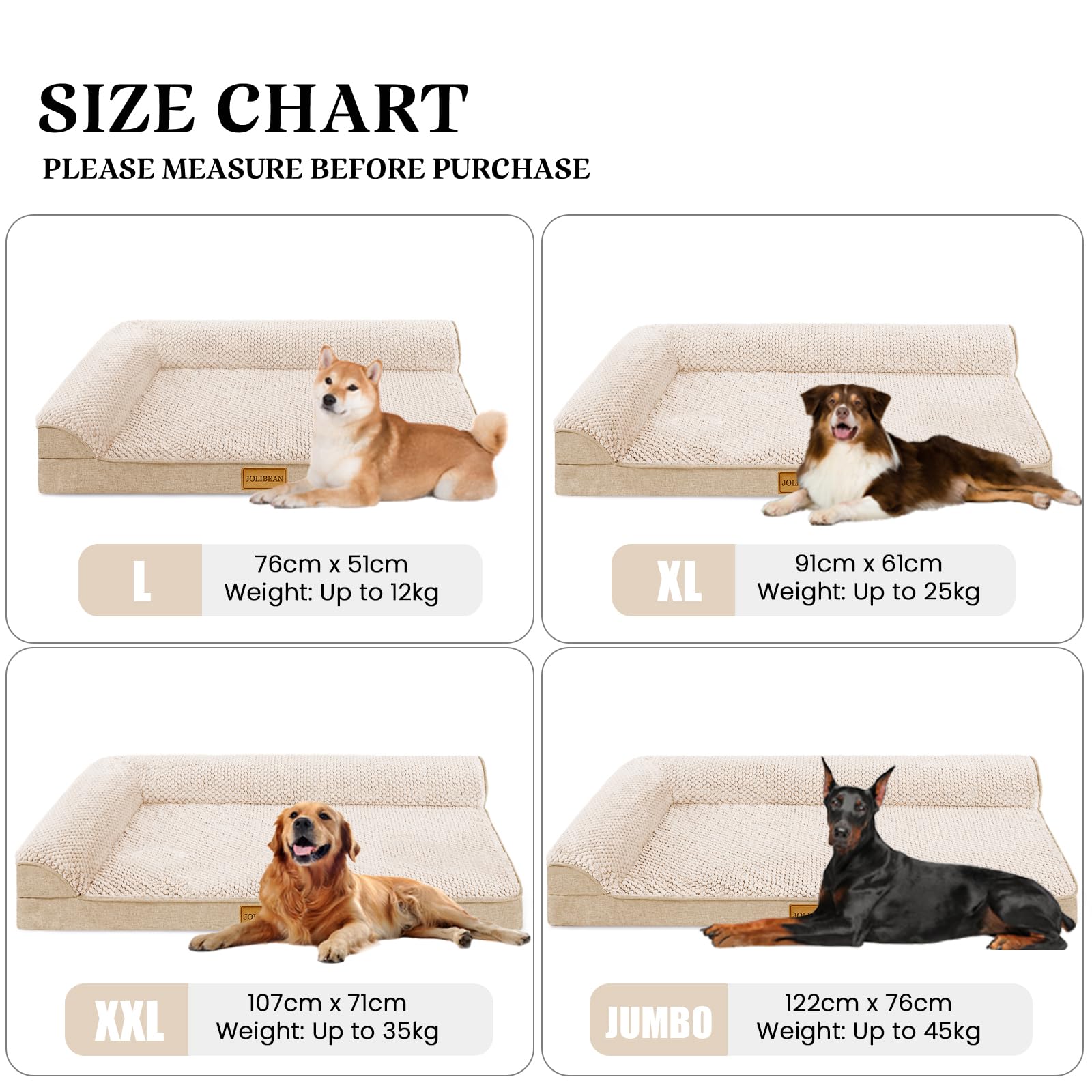 Cama Perro Jacquard Grande Ortopédica, Colchoneta Perro con Espuma De Caja De Huevos de L, Sofá Perro con Impermeable Lavable Desenfundable, 106x28cm, Blanco Marfil