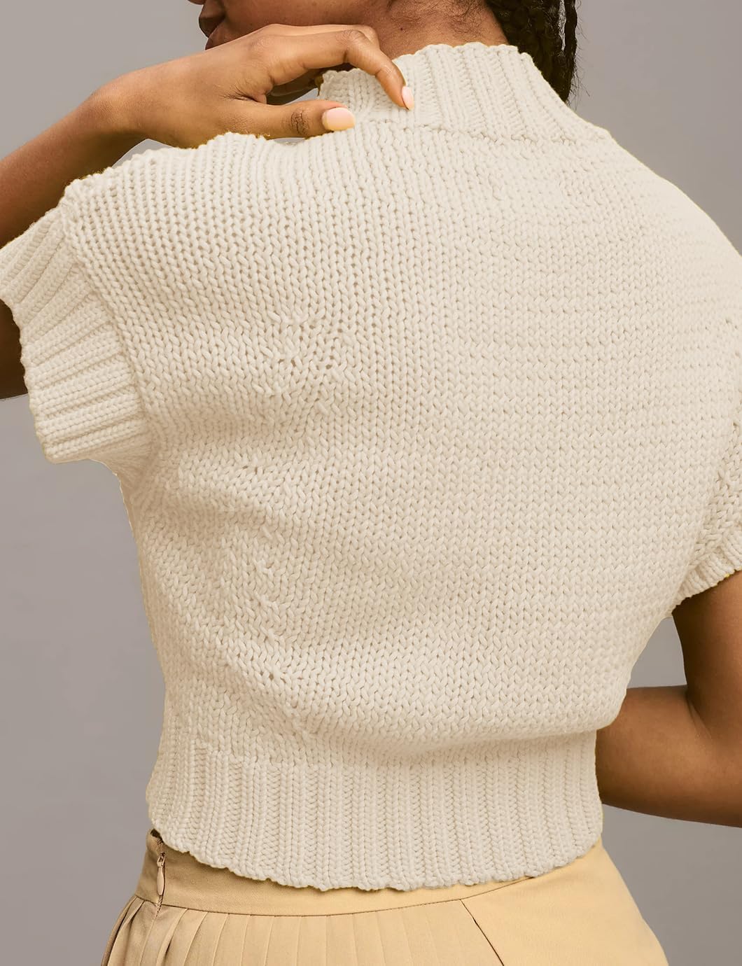 Women's Mock Neck Cap Sleeve Sweater Vest Casual Solid Cropped Tank Tops Pullover Sweaters - Image 5