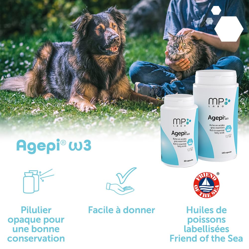MP Labo Agepi® Omega 3 pour Chien et Chat - Riche en Acides Gras Essentiels (60 Capsules)