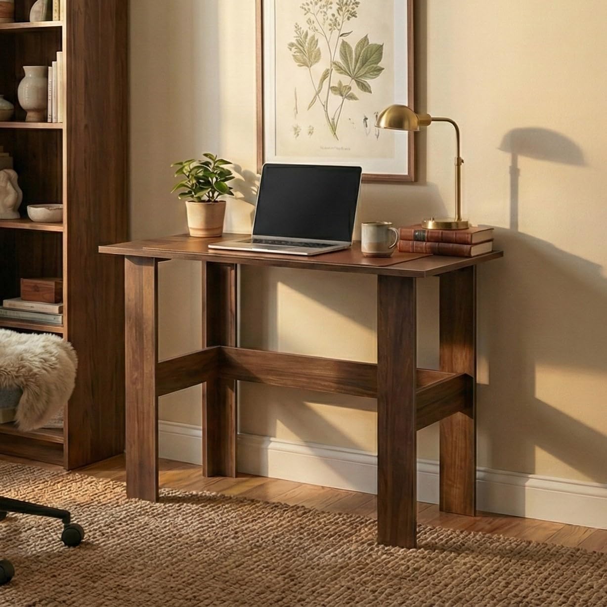 Wudville Beten Standard Engineered Wood Study and Computer Laptop Table for Home or Office, WFH Desk, with Storage for Books and Décor Display for Adults Kids Students (Classic Brown)