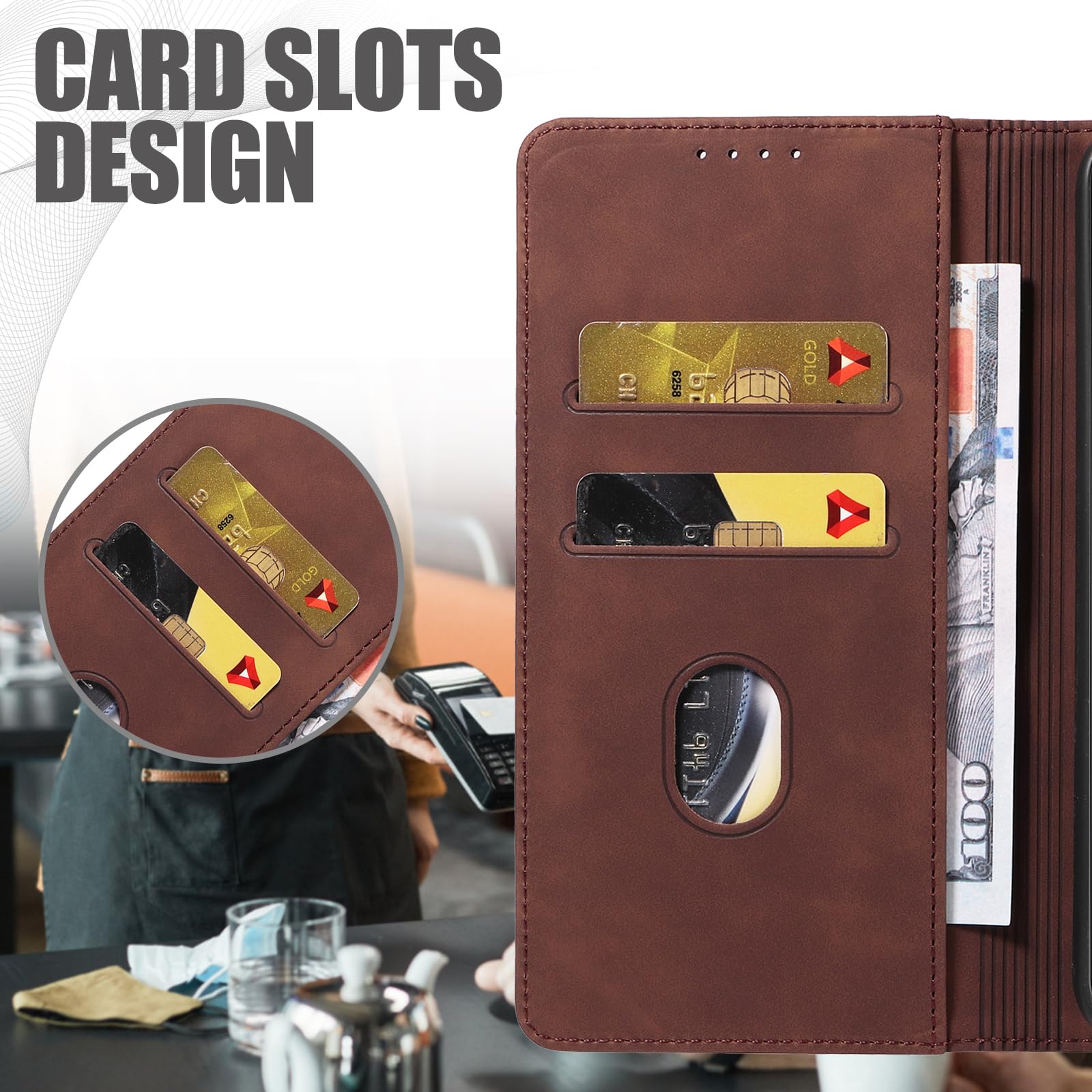 Custodia Portafoglio In Pelle PU Per Huawei P20 Pro - Con Supporto Magnetico, Slot Per Carte E Tasca Porta Banconote (Marrone Scuro)