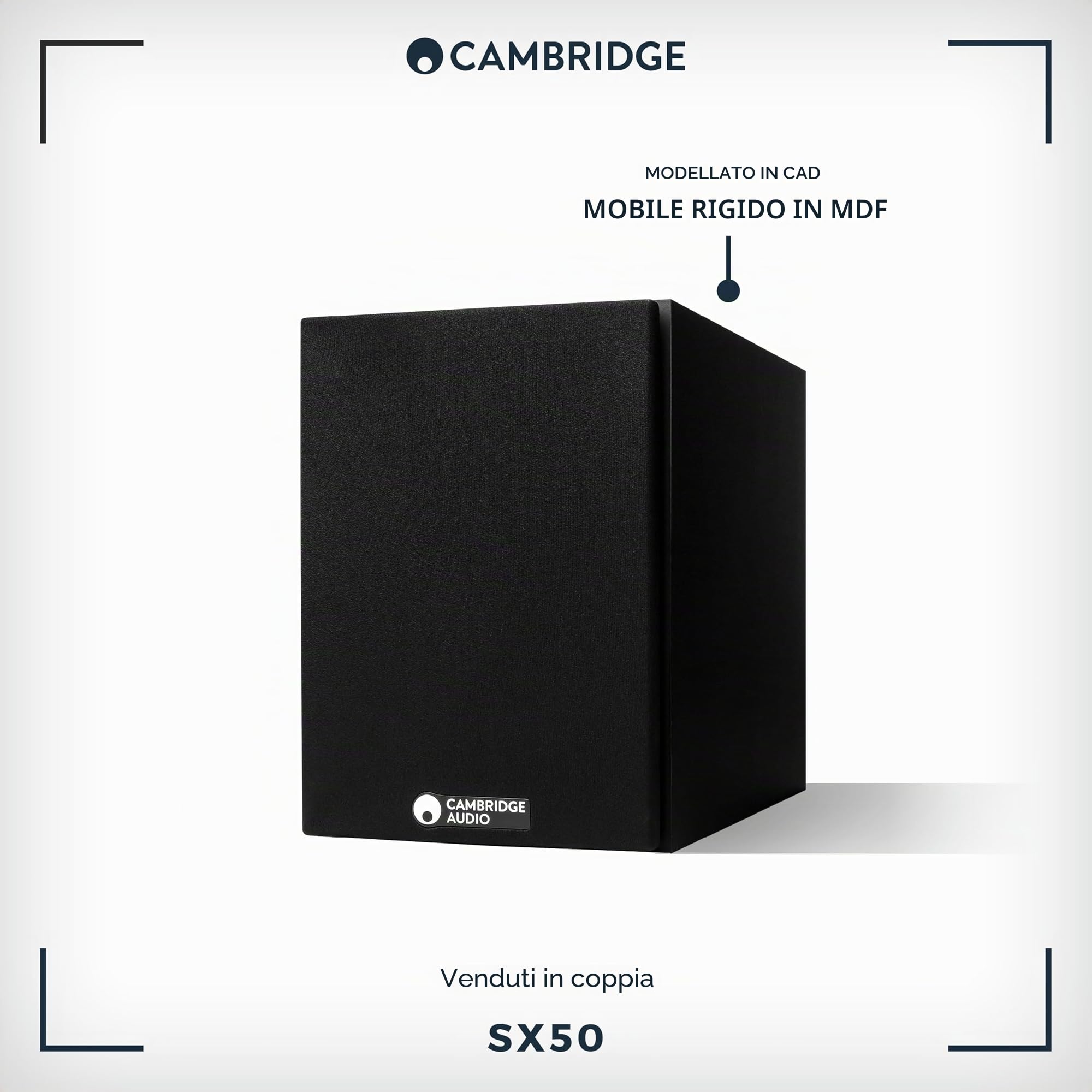 Cambridge Audio SX50 - Coppia di altoparlanti da scaffale passivi compatti cablati per impianto HiFi o Home Cinema, ottimizzati per una risposta in frequenza fluida e uniforme, colore: Nero opaco