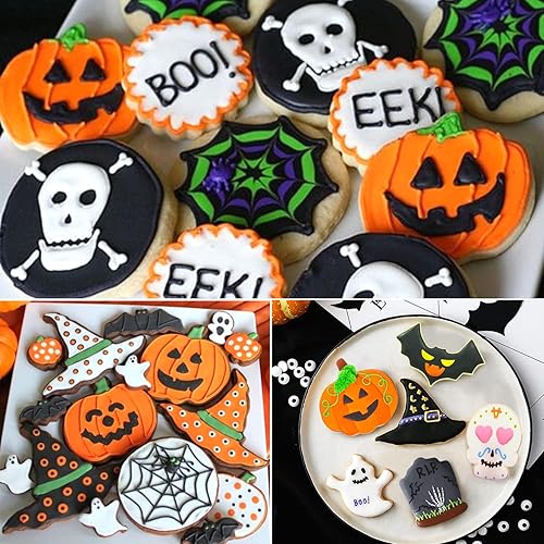 Miniatura 4 de Crethinkaty Cortadores de galletas de Halloween, juego de 9 cortadores de galletas de Halloween, calabaza, fantasma, murciélago, calavera, araña,