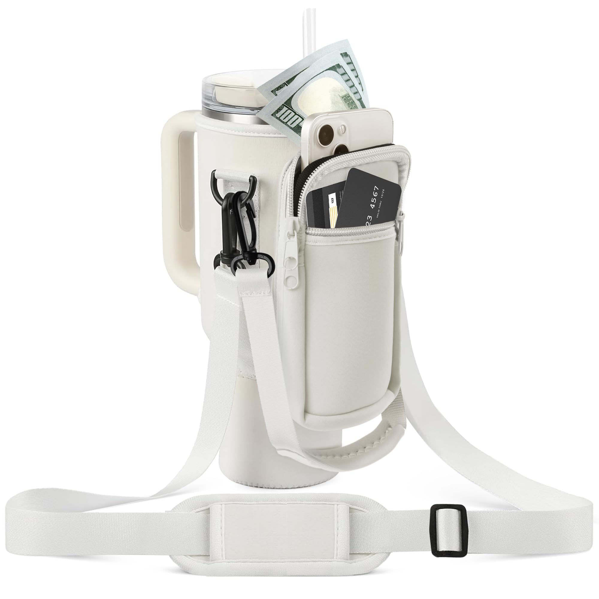 Onite Water Bottle Bag Compatible with Stanley 40 oz Tumbler with Handle, Water Bottle Pouch for Stanley Cup Accessories, Water Bottle Holder with Adjustable Strap for Walking Travelling Camping