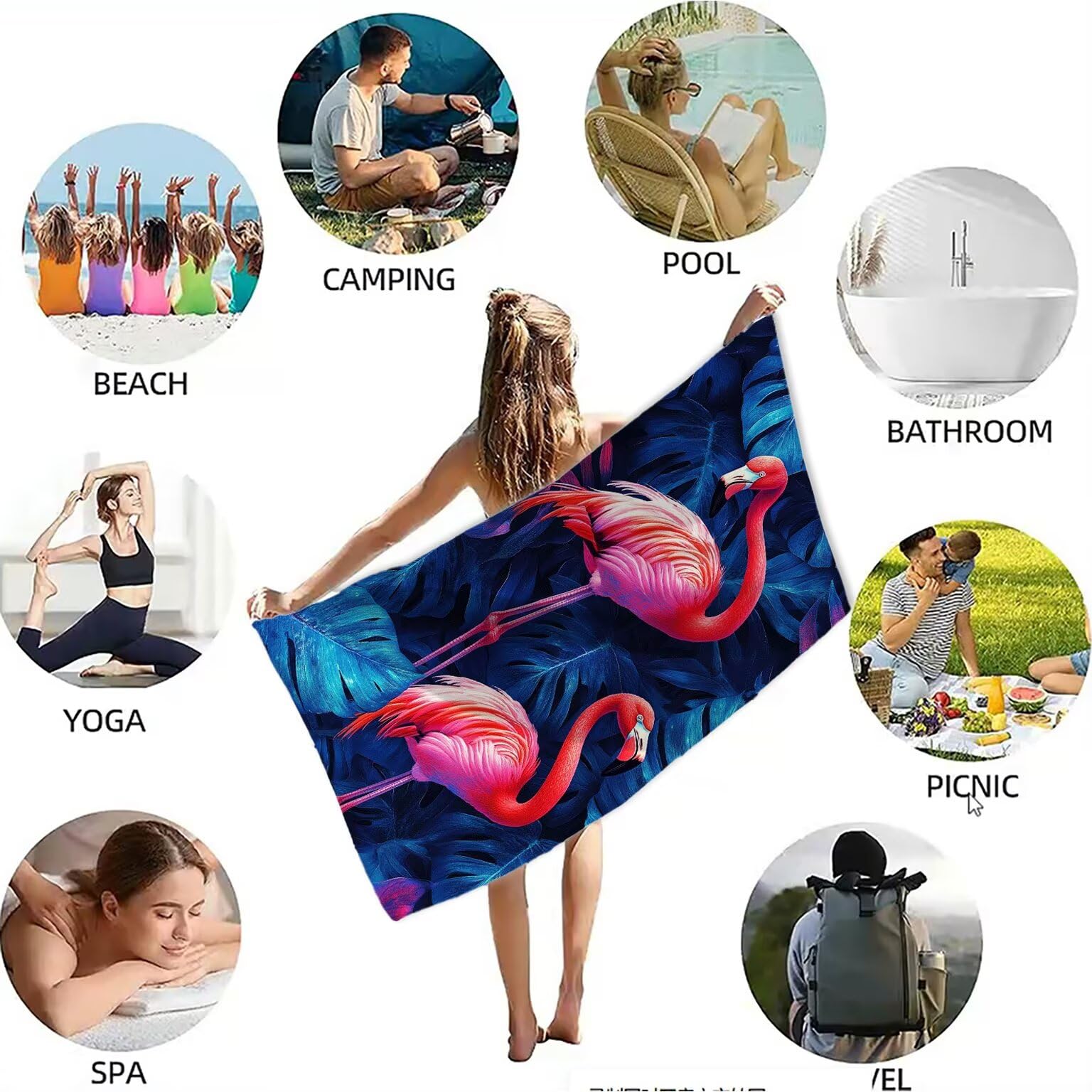 Ręcznik plażowy granatowy ręczniki plażowe dla dorosłych 220 x 100 cm flaming ręcznik z mikrofibry ręcznik kąpielowy bez piasku, chłonny szybkoschnący lekkie akcesoria plażowe do pływania, wakacji