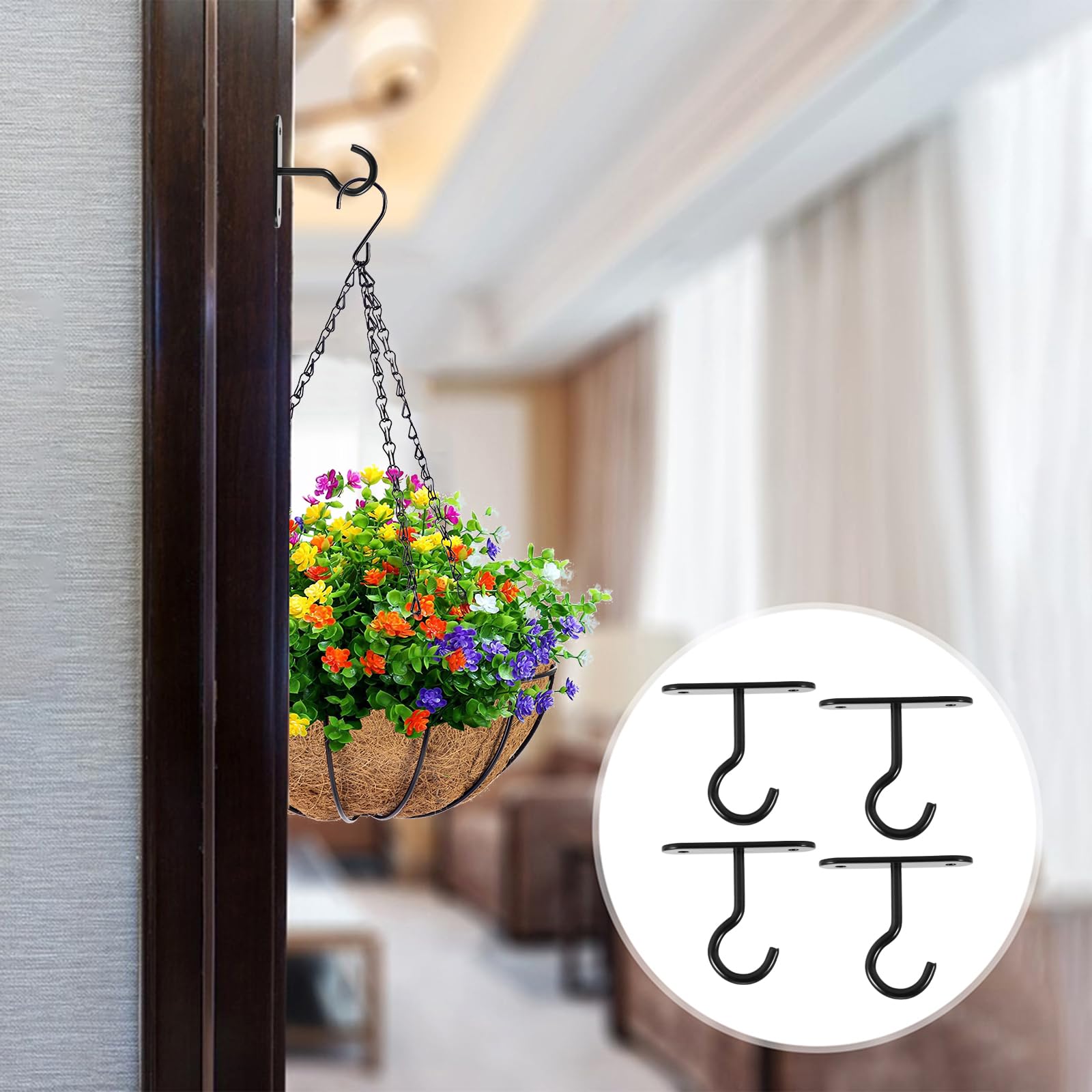 QTJUST Ganci da soffitto per piante da appendere, confezione da 4 pezzi, 6,3 cm, ganci per piante Meatl, per appendere lanterne, mangiatoia per uccelli, cesti di fiori, decorazione per interni ed