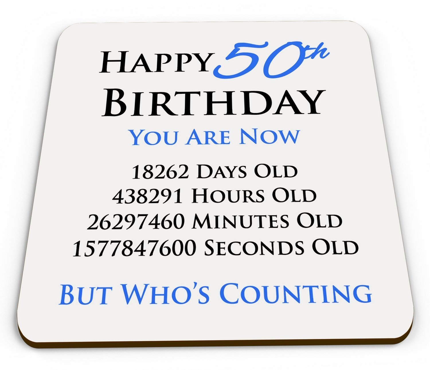 Happy 50th Birthday You are Now Days Hours Minutes Seconds Old Novelty Glossy Mug Coaster - Blue
