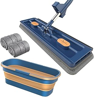 New 2024 Style Large Flat Mop,Large Flat Mop and Bucket System,Homezo Self Wringing Magic Mop, Effortless Cleaning Magic Self-Wringing Mop (Blue Bucket+Blue)