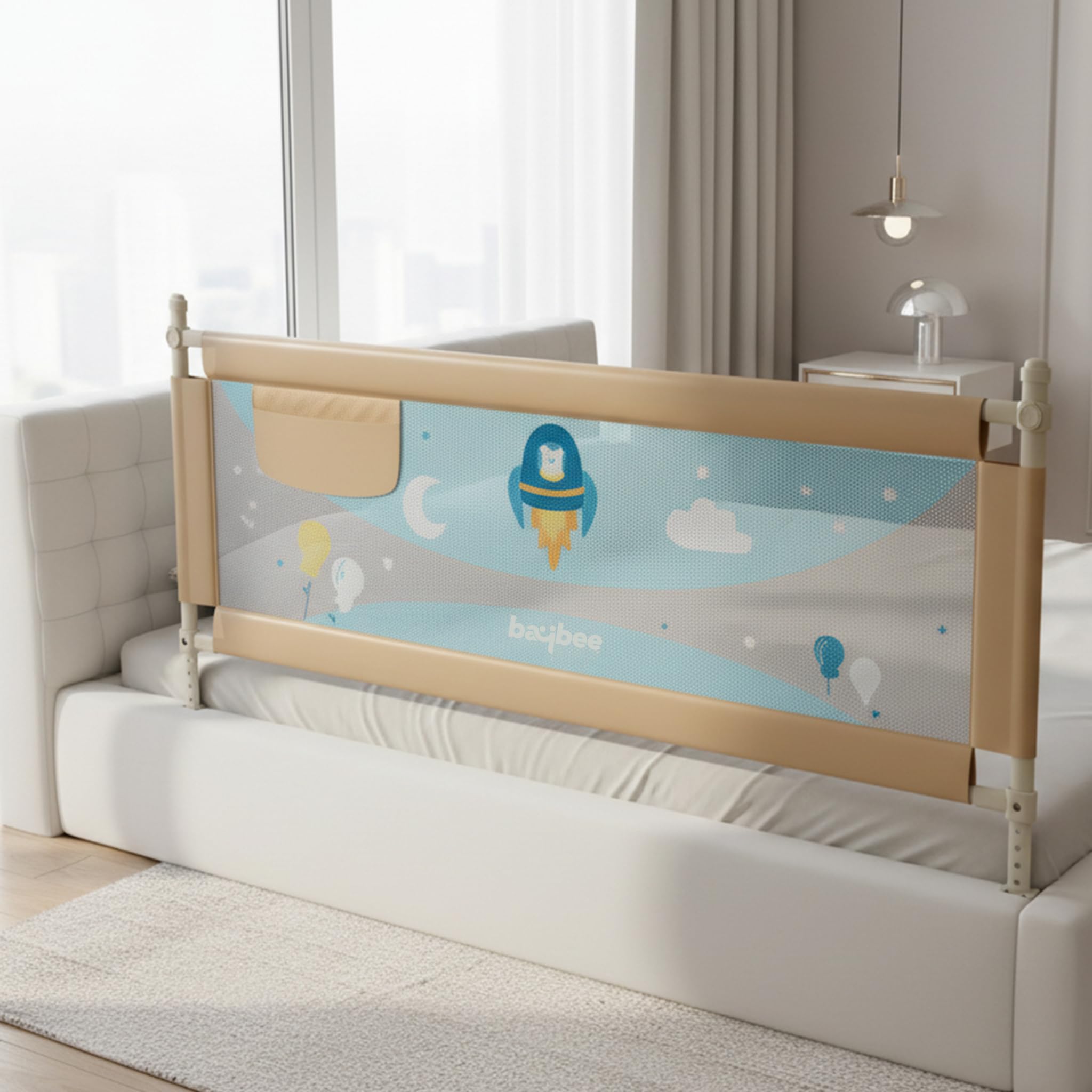 BAYBEE Baby Bed Rail Guard (180x63cm), Bedrail for Baby Toddlers Safety, Portable Kids Bedrail Safeguard Fence with Adjustable Height | Foldable Single Side Bed Protector for Newborn Babies (Beige)-image-36