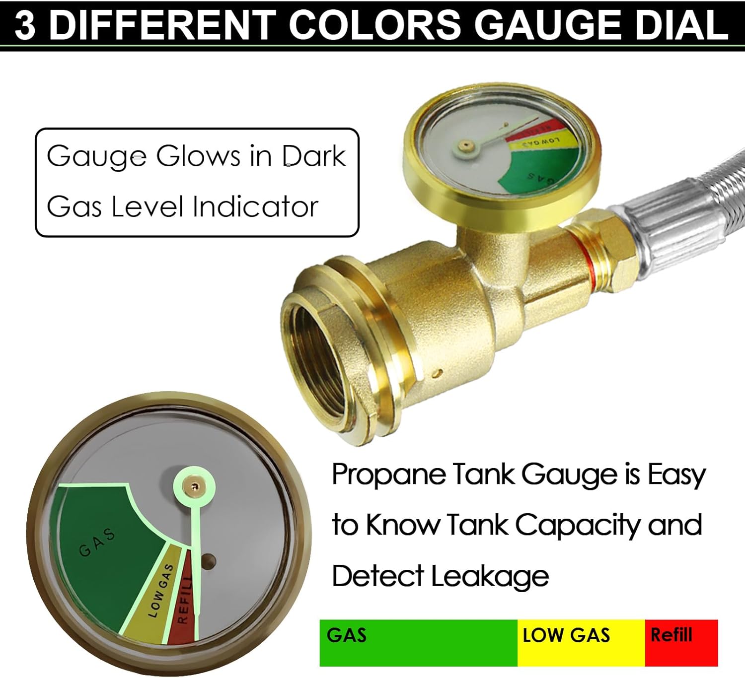 Upgrade Stainless Braided Y-Splitter Dual Propane Tank Converter Adapter Hose with Gauge,2 Way Propane Splitter POL Inlet&POL/QCC1 Regulator Exit Connect 5-100LBS Cylinder Tank for Grill, Heater