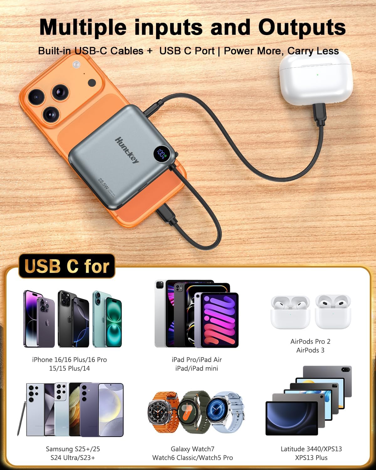 Mini Portable Charger 10000mAh 22.5W Power Bank Fast Charging USB C in&Out Battery Pack with Built-in Cable, Travel Essential Powerbank Compatible with iPhone 17 /16/15/14/13, Samsung S25 /S24,iPad - Image 8