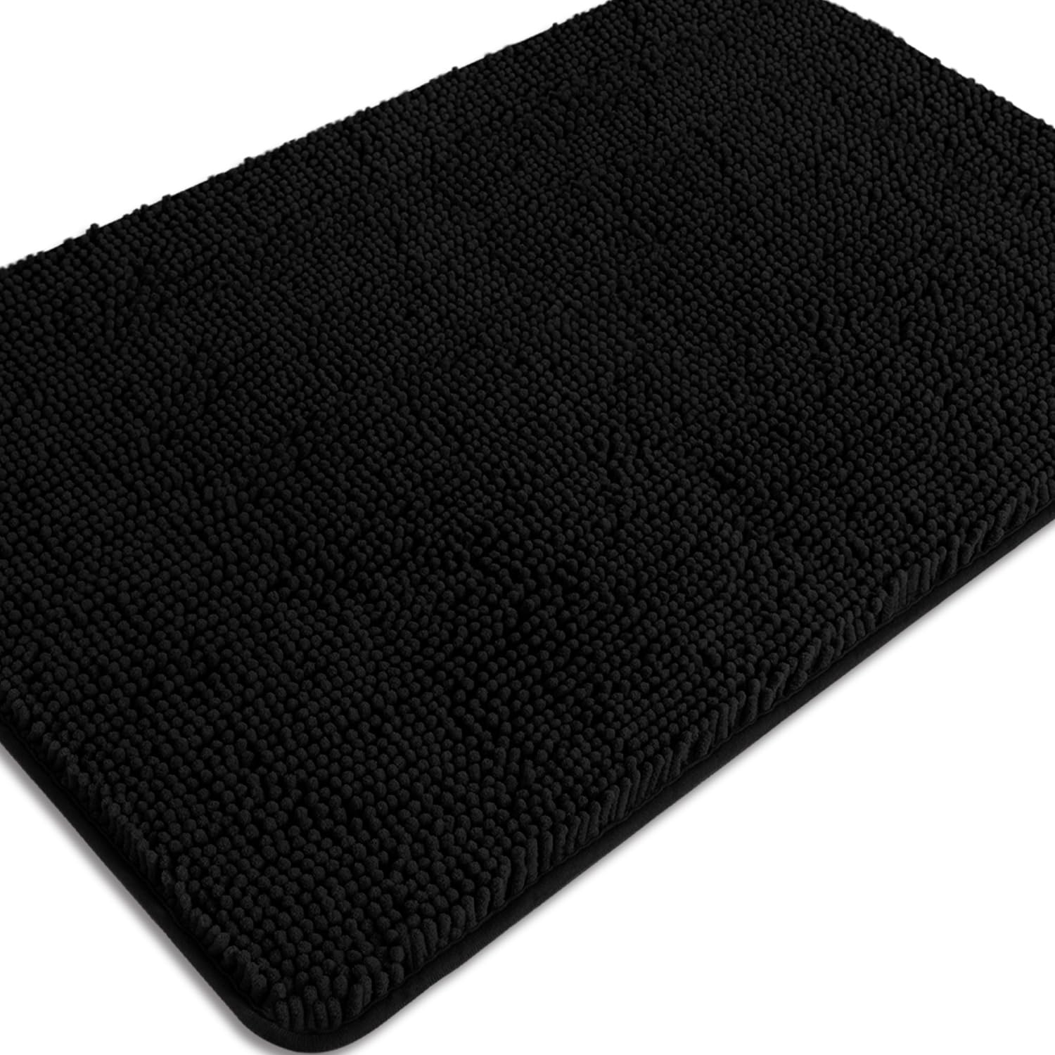 PureSwan Black Bathroom Rug – Absorbent and Washable Bath Mat, Non-Slip, Thick Soft Chenille Bath Rugs for Bathroom Floor, Shower, Sink - 24" x 36"
