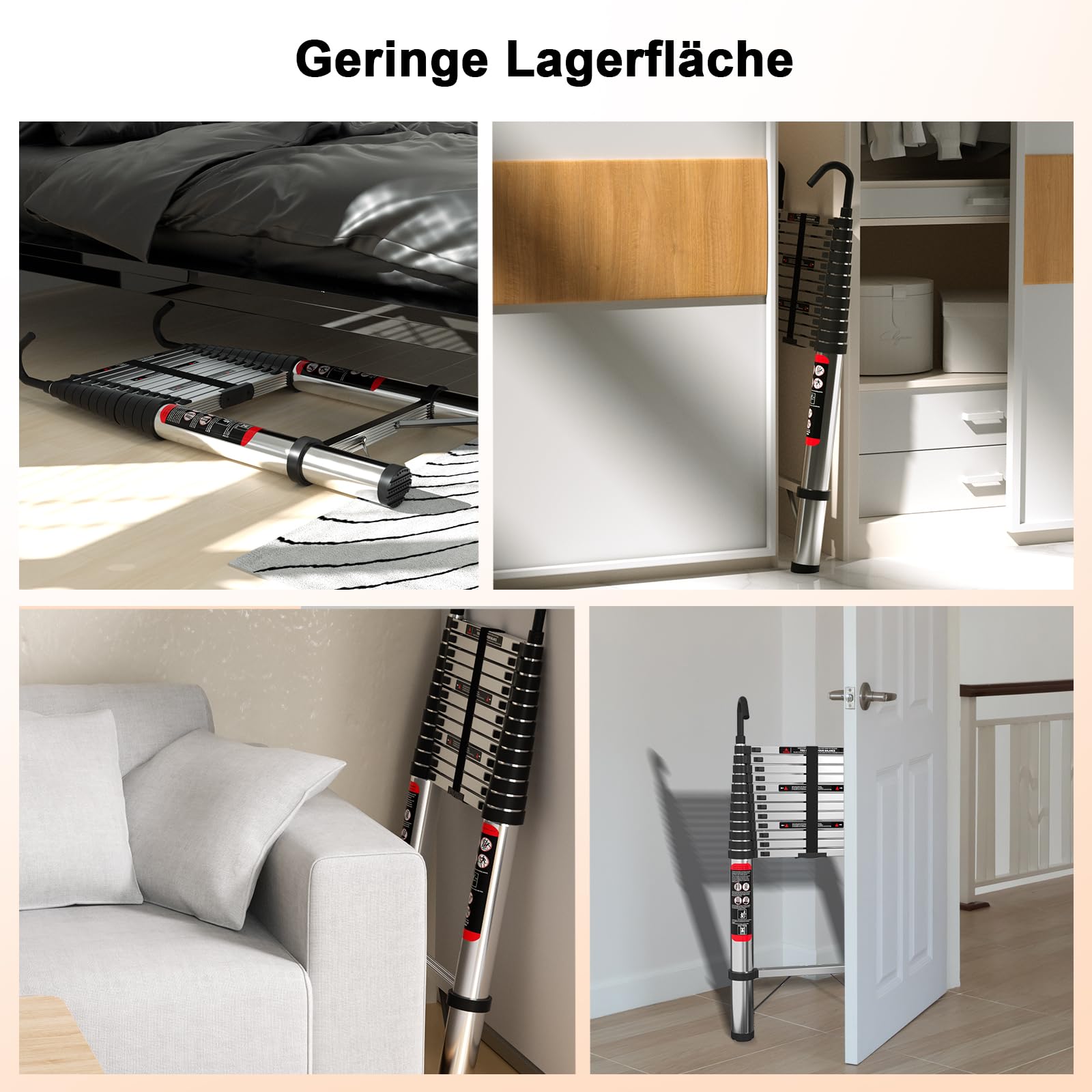 5M verdickte Teleskopleiter mit abnehmbaren Haken Edelstahl ausziehbare Faltbare 16.5ft Leiter, stärker als Aluminiumleiter
