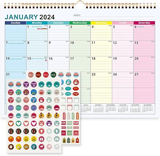 Benjia Calendrier De janvier 2024 à juillet 2025, 38x30cm grand