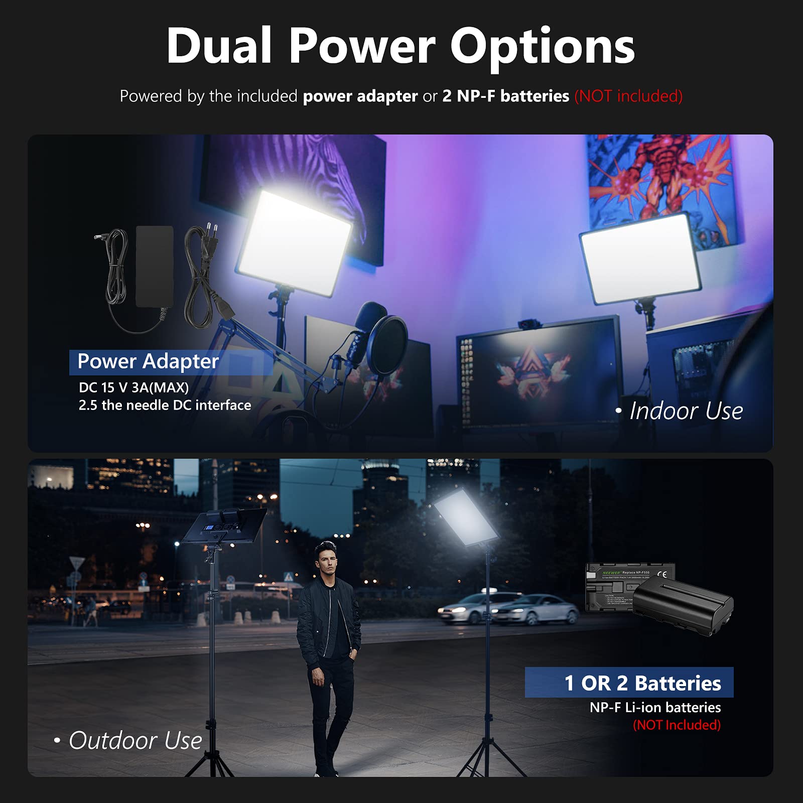 Neewer Oświetlenie wideo LED 90 W z bezprzewodowym pilotem 2,4 G: 2-pak ściemnianych dwukolorowych paneli LED o przekątnej 18 cali + statyw na światło, 3200 K-5600 K, 45 W, 4800 luksów, CRI97 + światło do nagrywania filmów na żywo na YouTube.