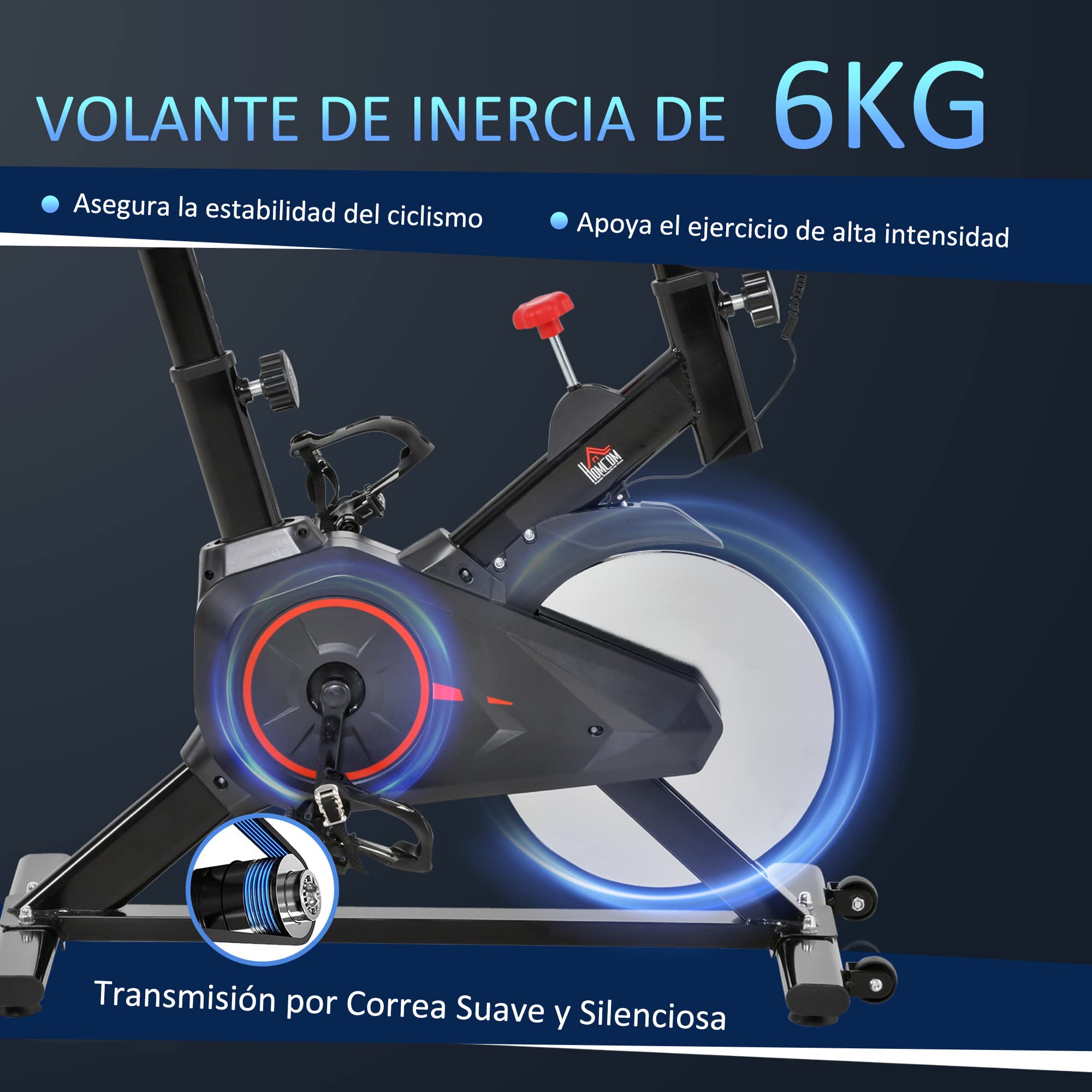 HOMCOM Bicicleta Estática Ciclo Indoor con Pantalla LCD Negro y Rojo