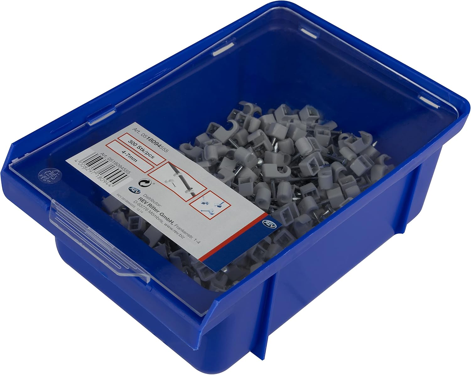 REV 0518094555 Express Clamps Pack of 300 Nail Clamps Cable Clamps 4-7 mm Grey