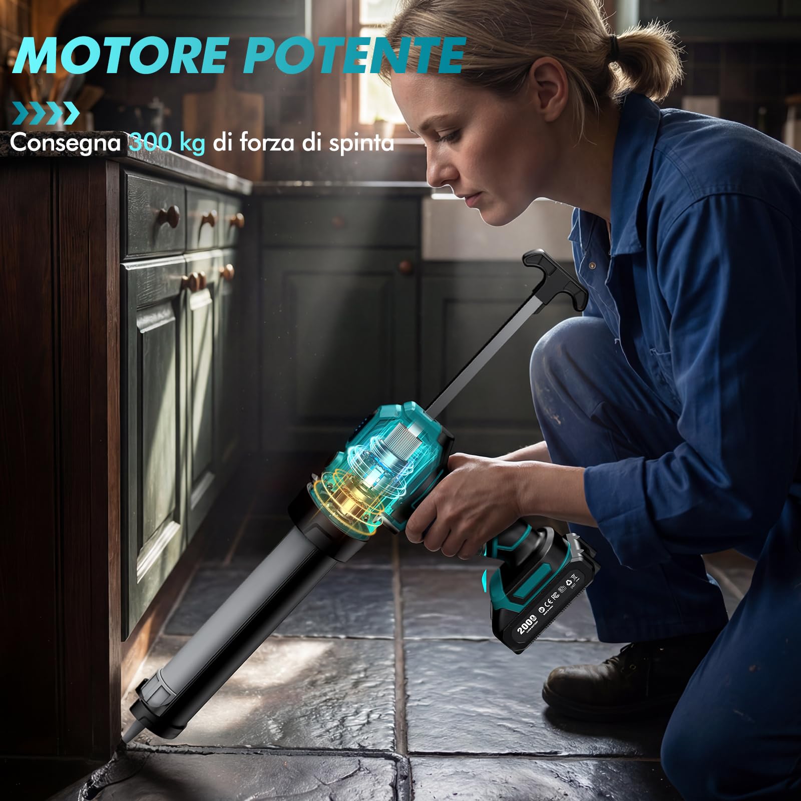Pistola da Silicone Compatibile con Batterie Ma@kita 18V, Luci LED, Pistola da Silicone a Batteria Professionale per 300 mL di Calafataggio (Batterie Non Incluse)