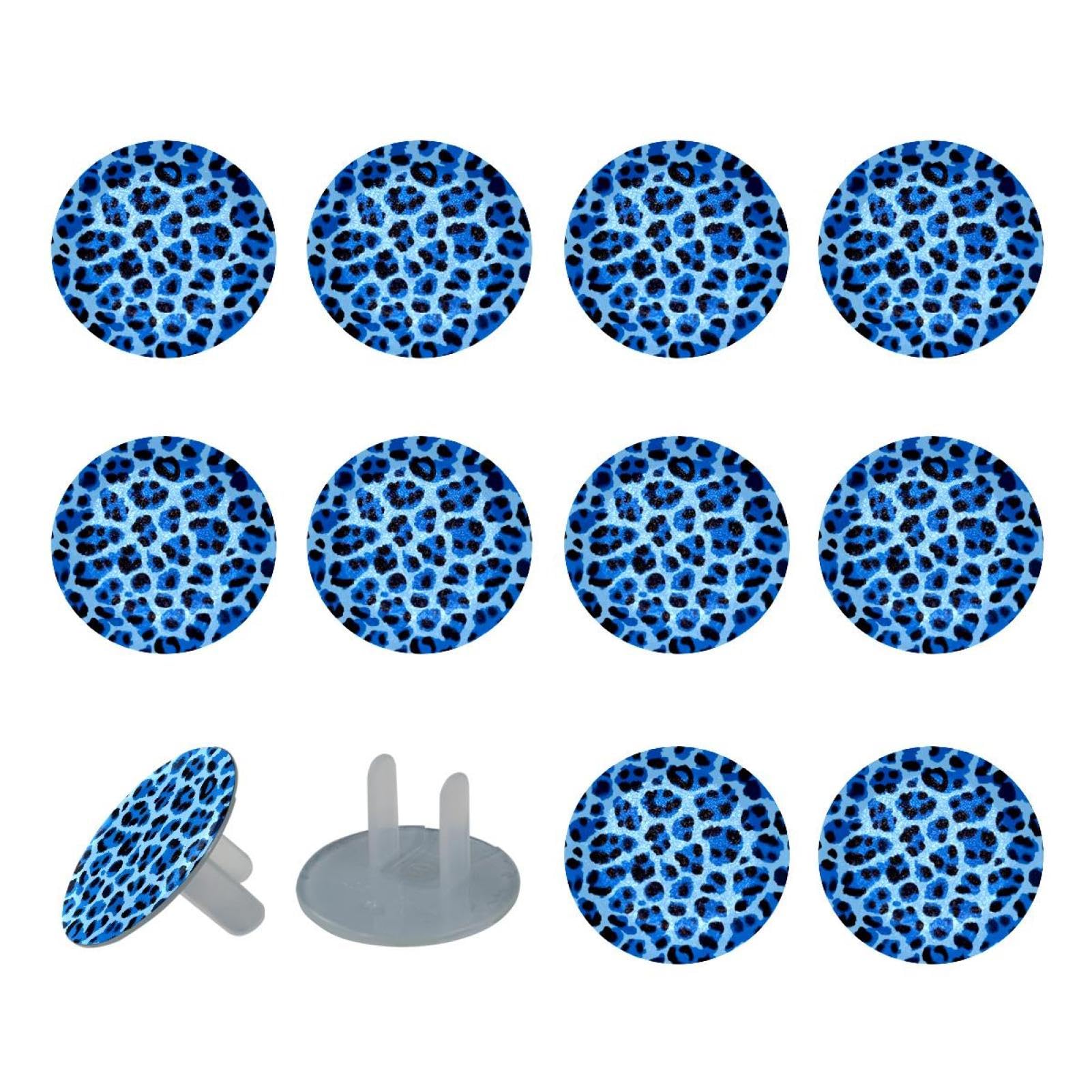 24 Pack Outlet Covers Baby Child Proofing, Blue Leopard 2-Prong Electrical Safety Socket Protection Caps