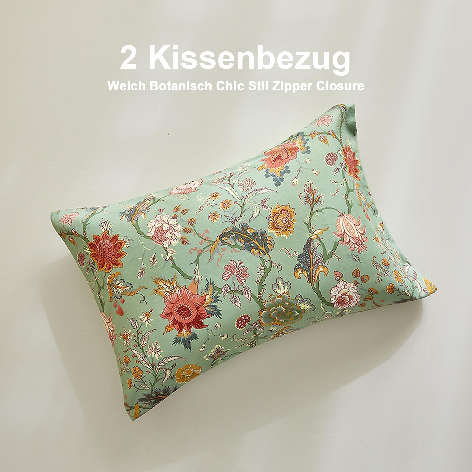 Freyamy Grün Bettwäsche 200x220,Exotisch Bunt Blumen Bettwäsche-Sets 3tlg,Luxus Botanisch Wende Bettwäsche Weich Gewaschene Mikrofaser Bettbezug mit Reißverschluss und 2 Kissenbezüge 80x80cm