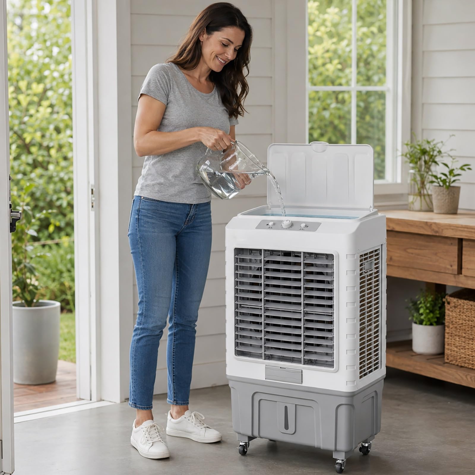 55L Commercial Evaporative Air Cooler with 3 Adjustable Airflow, Heavy Duty Swamp Cooler for Large Commercial Spaces
