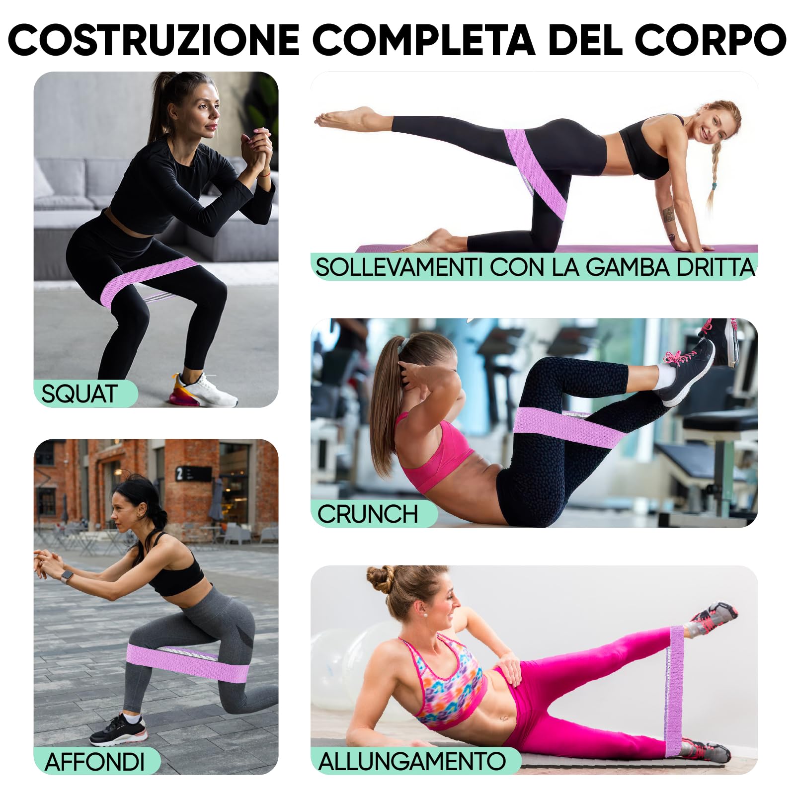 MSPORTS Set Fasce Elastiche Di Resistenza – 5 Livelli Di Forza Con Custodia E App – Per Fitness, Yoga, Pilates, Riabilitazione – Lattice Naturale