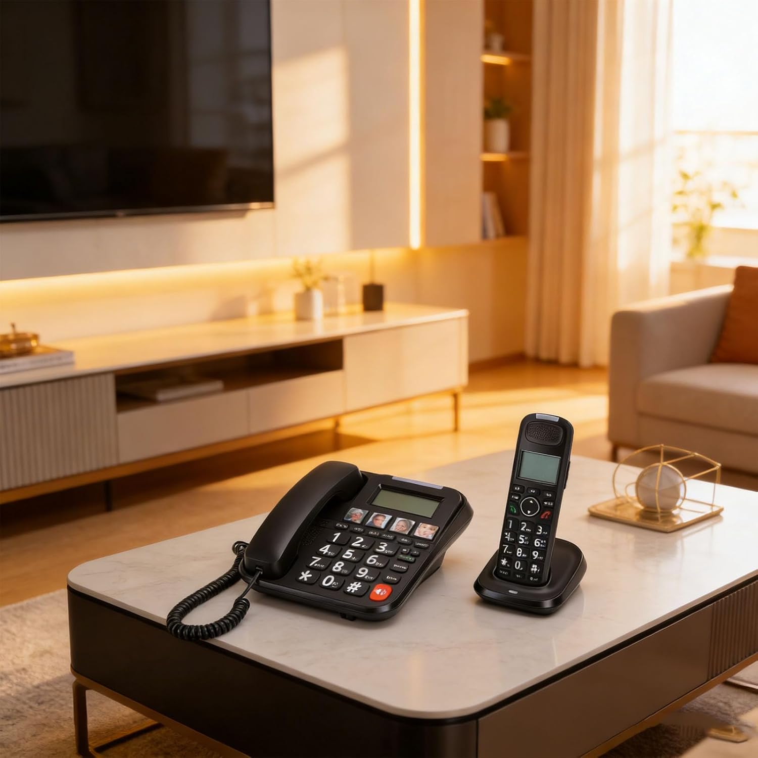 PUSOKEI Expandable Corded/Cordless Phone System, Big Buttons Phone for Elderly, Full Duplex Handsfree Call, Caller ID, Backlit Display, Volume Control, Wall/Desk Mount