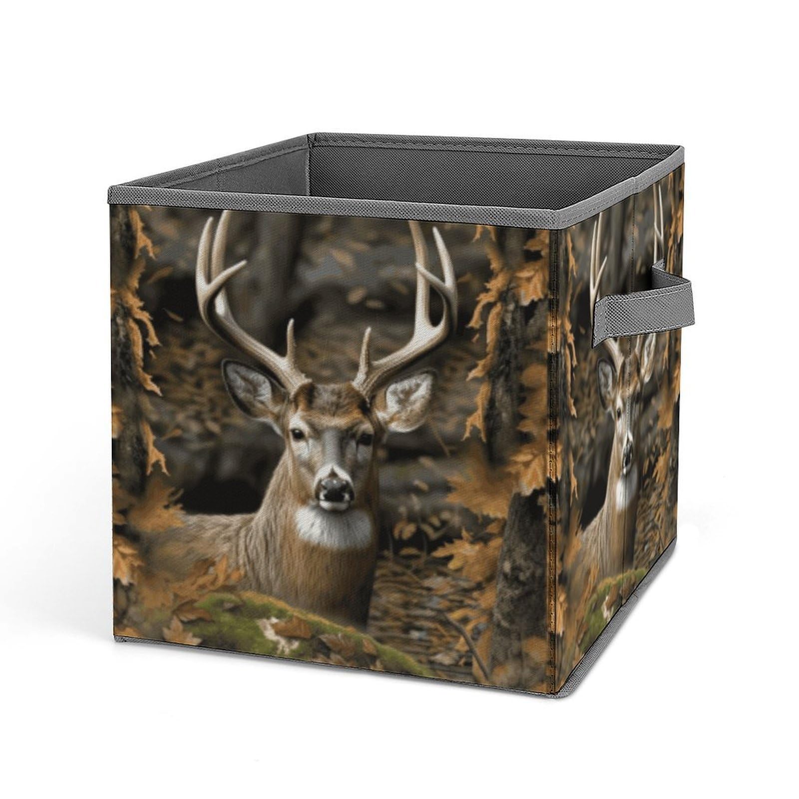DWVTSLH Camouflage Deer Cube Storage Bins with Handle, Foldable Storage Cubes, 11 Inch Large Storage Baskets, Washable Fabric Closet Organizer for Shelves, Decorative Clothes Storage Boxes