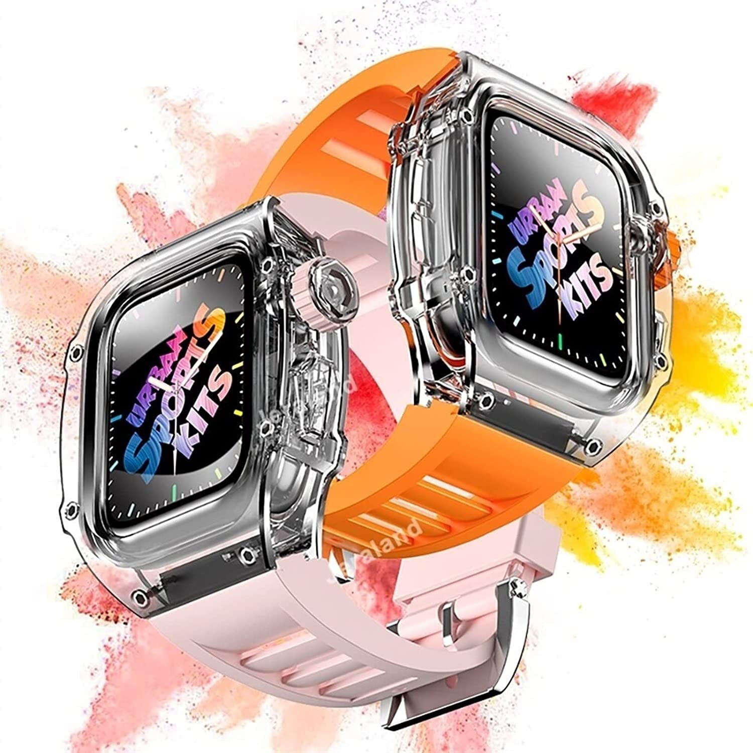 Correa de reloj de silicona y funda transparente de protección completa, para Apple Watch Series de 45 mm, 44 mm, funda rígida de policarbonato y correa de reloj deportiva, repuesto para iWatch
