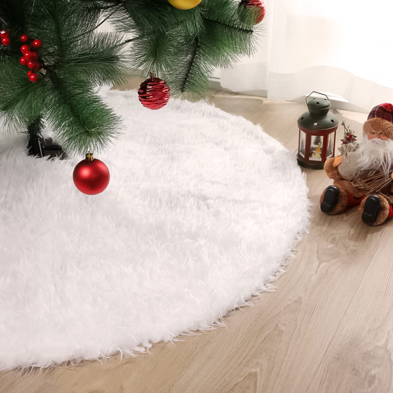 YXHZVON Coperta rotonda per albero di Natale, 120 cm, in pelliccia sintetica bianca, per feste di Natale