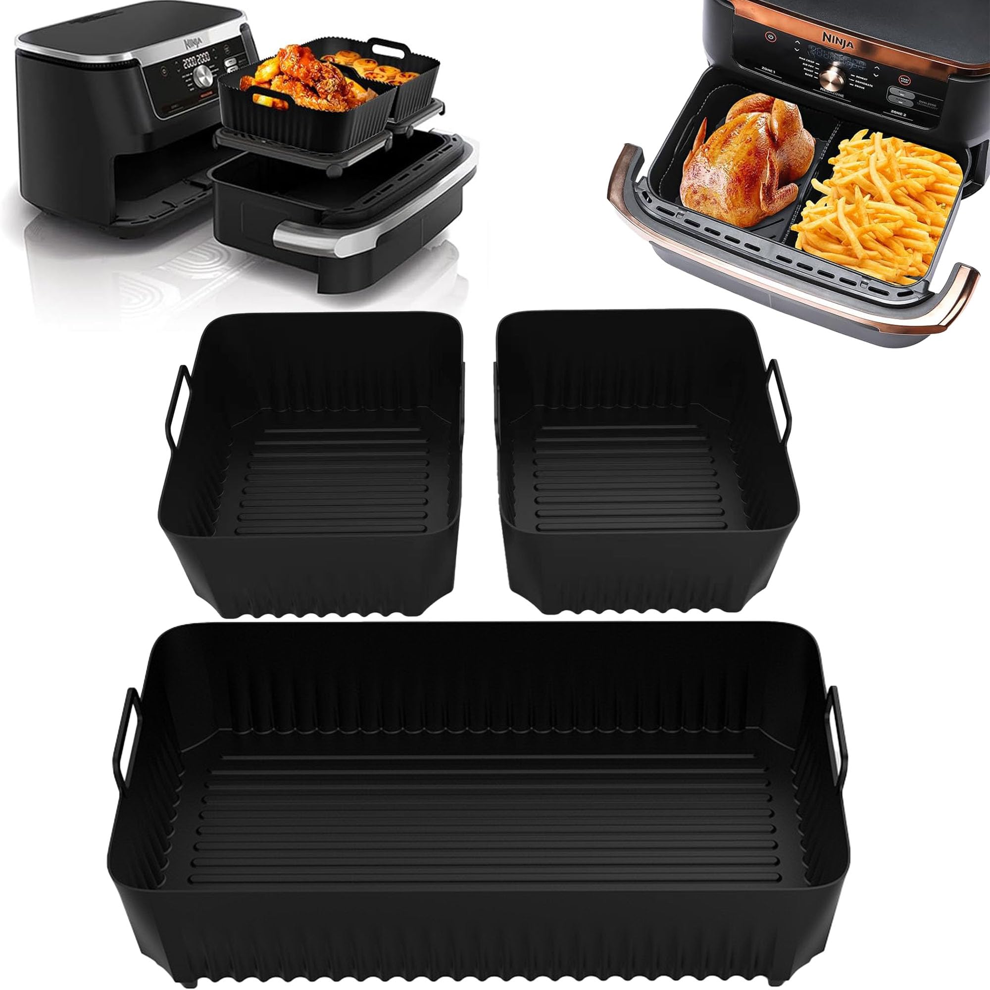 Fodere In Silicone Per Ninja AF500UK Flexi Drawer – Set Da 3 Pezzi (2x5.2L + 1x10.4L) – Riusabili E Antiaderenti - 2