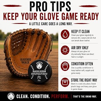 Rhino Wax Baseball Glove Scrub for Deep Cleaning, Dirt & Grime Removal