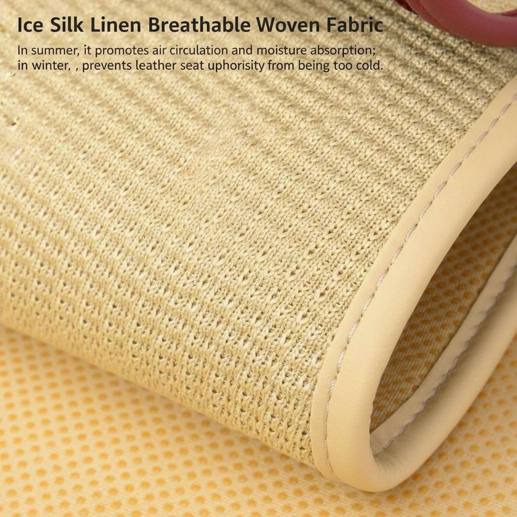 Car Seat Cover Ultra-Thin Ice Silk Woven Fabric, 3D Elastic Fiber Structure with Silicone Non-Slip Base Fabric, (Beige 1)