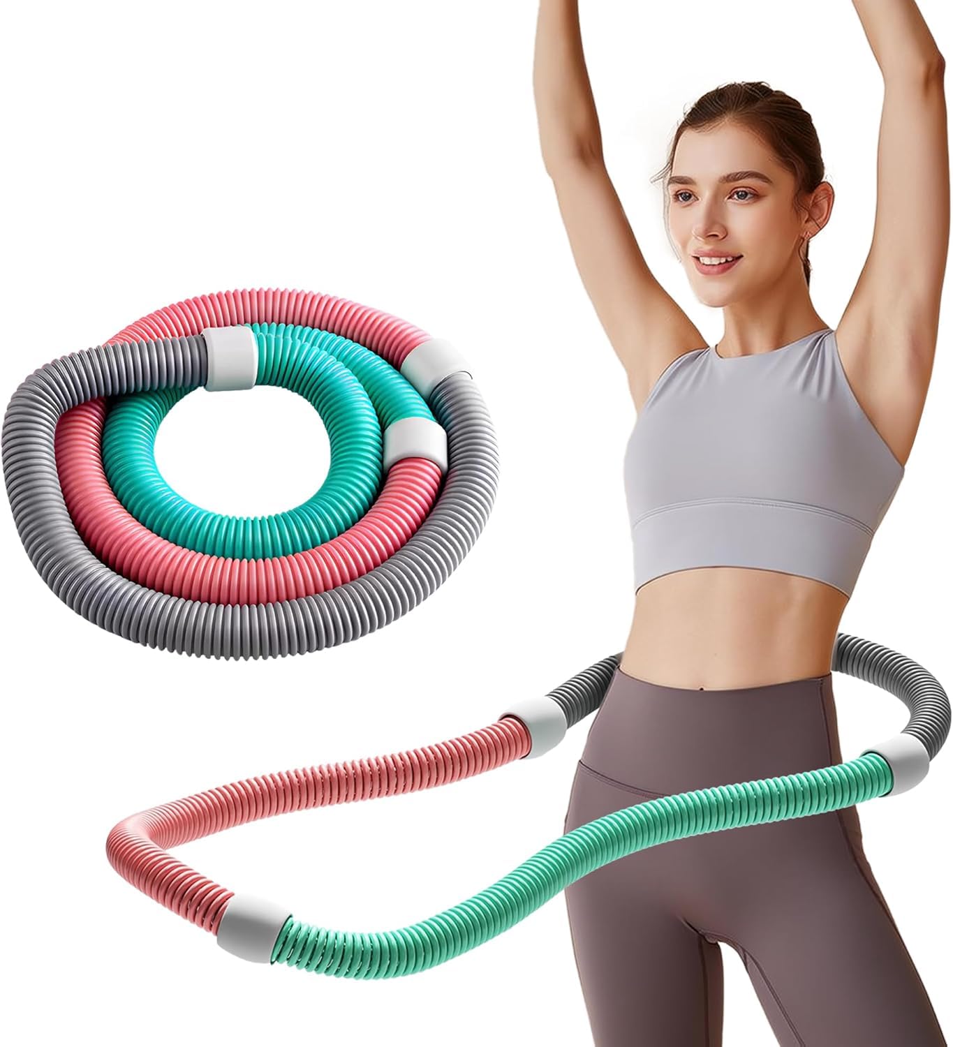 Weighted Soft Spring Hula Hoop for Adults, 3.3 lbs Spring Soft Hula Hoop for Home and Travel, Portable Slimming Fitness Hoop for Weight Loss, Waist-Friendly Design, Upgraded Closed Silent Version