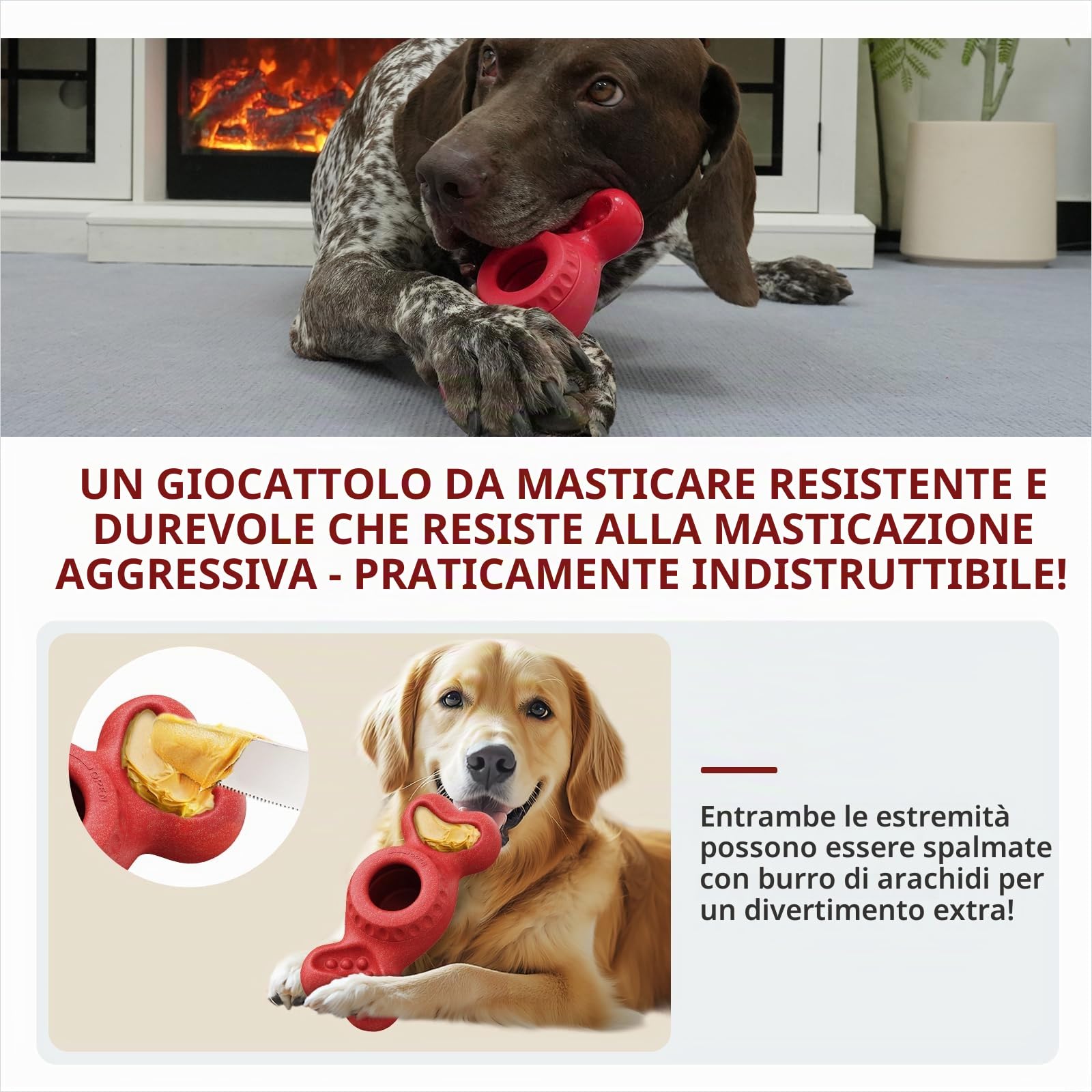 Niumowa Osso da Leccare per Cani - Gioco Interattivo Indistruttibile con Serbatoio Estraibile per Snack Surgelati, Antiansia per Cani Aggressivi, Promuove l'Igeine Dentale e Riduce la Noia(rosso)