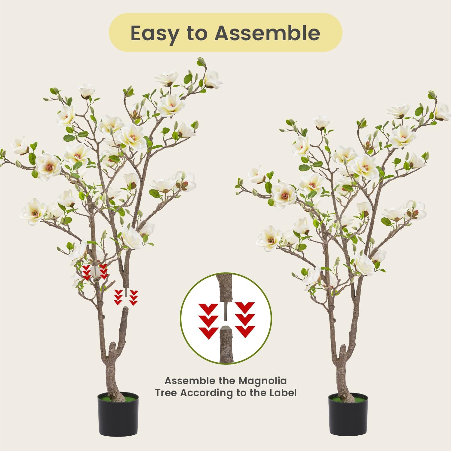 Artificial Magnolia Tree, 4.9 ft Tall Fake Indoor Tree, Faux Magnolia Tree is Realistic Real Touch Leaves and Flowers Perfect for Home Decor, Living Room, Floor and Wedding(White) - Image 3