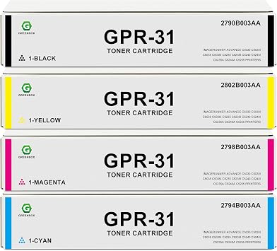 GREENBOX Remanufactured 2790B003AA 2802B003AA 2798B003AA 2794B003AA Toner Cartridge Replacement for Canon GPR 31 NPG-46 EXV29 for ImageRunner C5030 C5035 C5235 C5240 C5240 C5255 Printer (KCMY, 4 PK)
