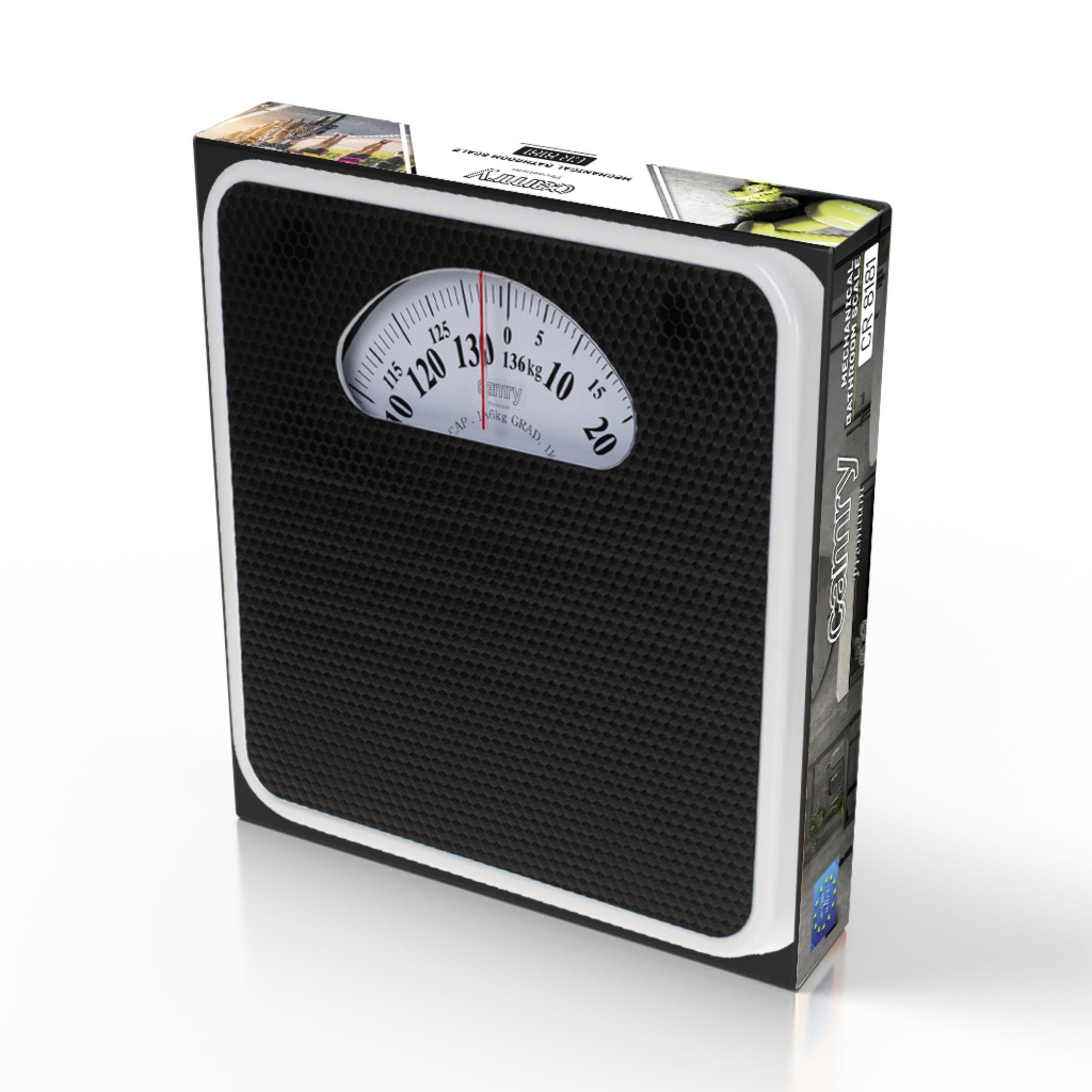 CAMRY Waga łazienkowa mechaniczna 136 kg 1kg dokładność antypoślizgowa metalowa obudowa 28 x 29 x 5 cm czarno-biała