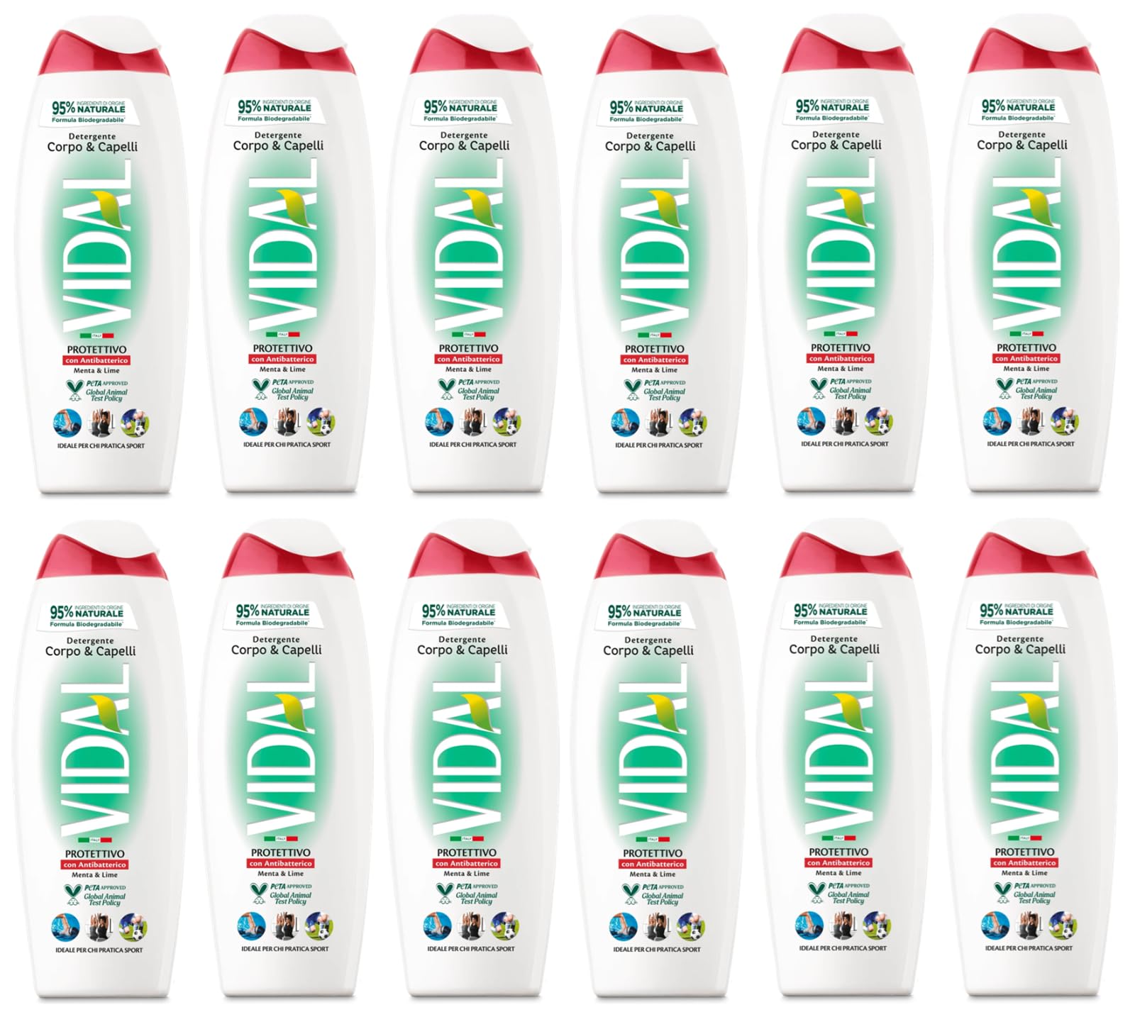 12er-Pack Vidal Körperwaschmittel Bagnodoccia Duschgel Protettivo,Duschschaum mit Minze und Limette 500ml