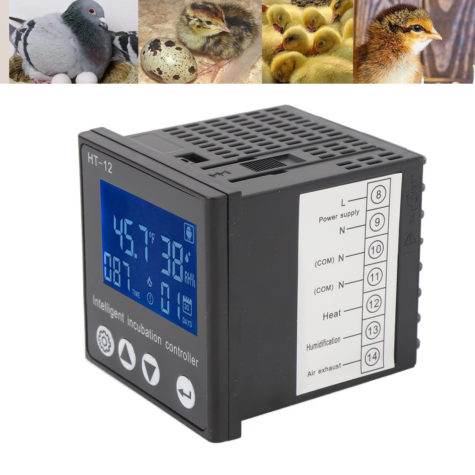 Controlador de Temperatura y Humedad de la Incubadora, Pantalla Digital LCD Medidor de Control de Humedad de Temperatura de la Incubadora Inteligente Termostato de Incubadora