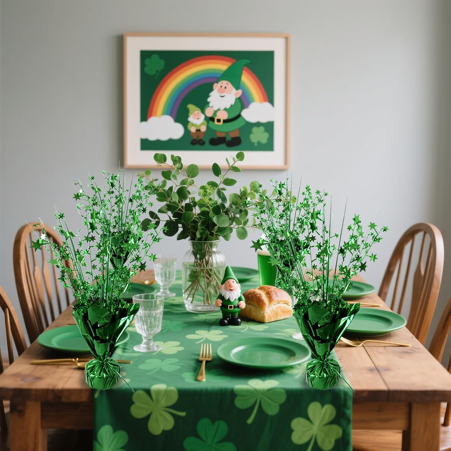 FUBININA 6 Pc St. Patrick's Day Party Decoration Metallic Foil Spray Centerpiece Star Burst Tabletop Decor for Irish St Patty's Day Jungle Animal Birthday Holiday Graduation Hawaiian Green Party Decor