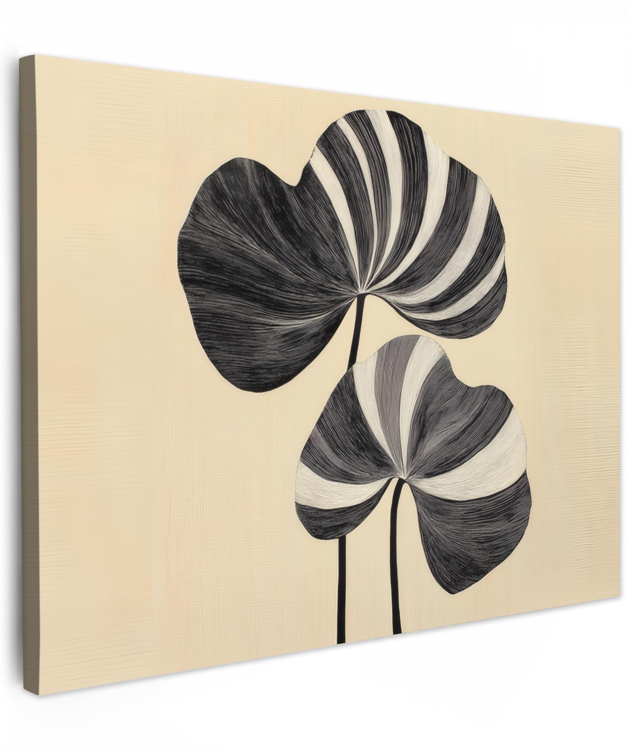 MuchoWow© Canvas Wall Art 16"x12" / 40x30 cm Decor Paintings Print framed on Canvas Pictures for Hallway Black - Leaves - Stripes - Minimalist